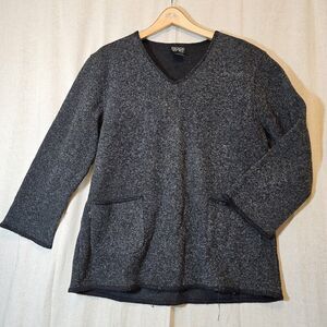 Escada Sport Women's Grey Fleece Pullover V-neck Pockets Lagenlook Large *flaw*